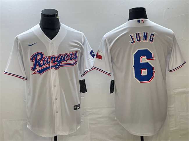 Mens Texas Rangers #6 Josh Jung White With Patch Cool Base Stitched Baseball Jersey